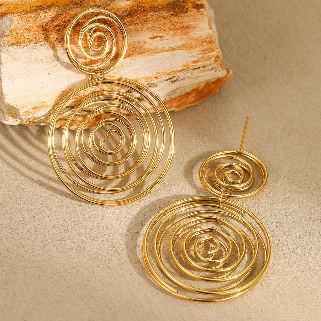 GEMCHIC Women's Gold Plated Stainless Steel Geometric Spiral Earrings Statement Drop Jewelry