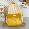 Girls Color Block Backpack Primary School Student Schoolbag Plaid Printed Small Backpack Travel Bag