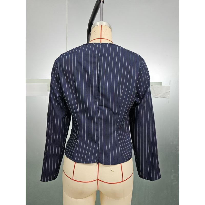 Women S Fashion Long Sleeve V Neck Striped Slim Fit Shirt