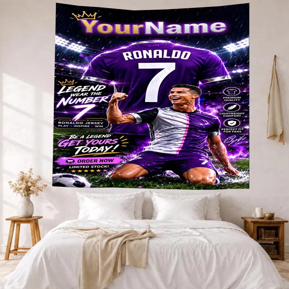 Cristiano Ronaldo Niestandardowa Dekoracja Ścienna z Twoim Imieniem Gobelin Sztuka na Pamięć o Zwierzętach Urodziny Wesela Tło Imprezowe Prezent Rodzinny