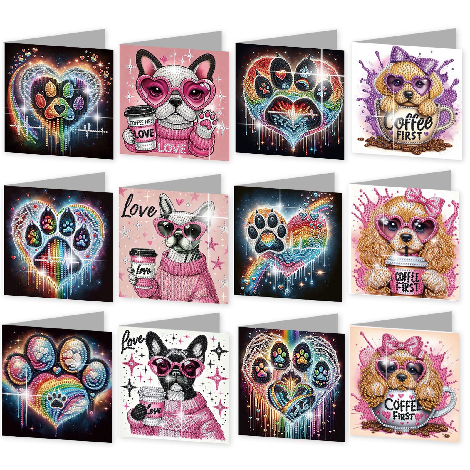 

12PCS Color Theme DIY Rhinestone Diamond Art Mosaic Postcards Diamond Art Handmade Cards for Birthdays Thanksgiving and Holidays