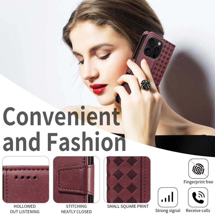 Vintage Embossed Checkered Wallet Case for iPhone/Samsung/Xiaomi 3 Card Slots & Thumb Slot | Cash Pocket Kickstand Phone Case Cover