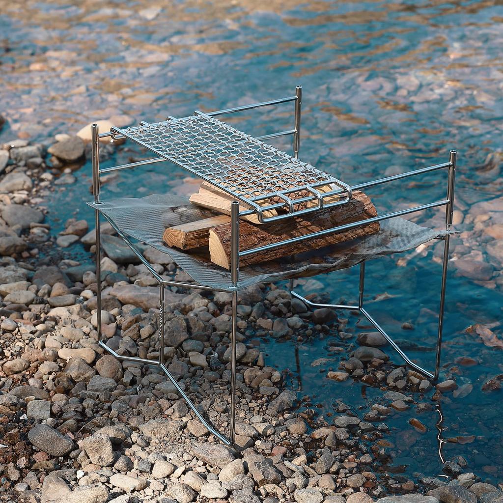 NANGOGEAR Camping Fire Pit with Stainless Steel Solo (Nanko Gear) Mesh, Grill, 11104-J2 (SOLO-202-J2)