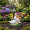 Duck Family Solar Garden Ornament Cordless Decorative Sculpture Auto On At Night