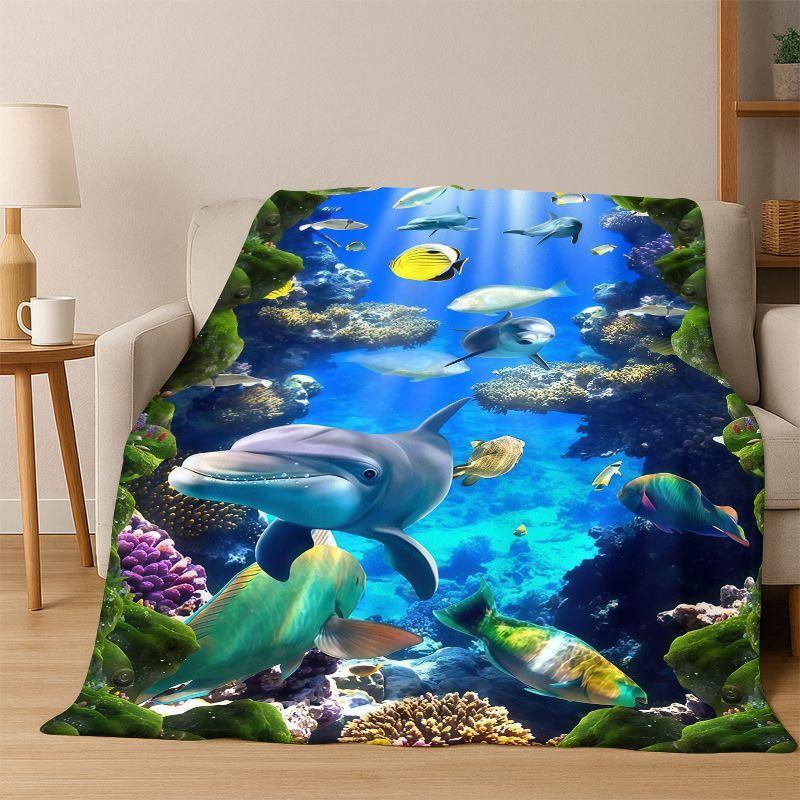 3D Illusion Pattern Hallucination Underwater Flannel Blanket Soft Warm Blanket Throw Blanket for Bedroom Living Room Bed Travel