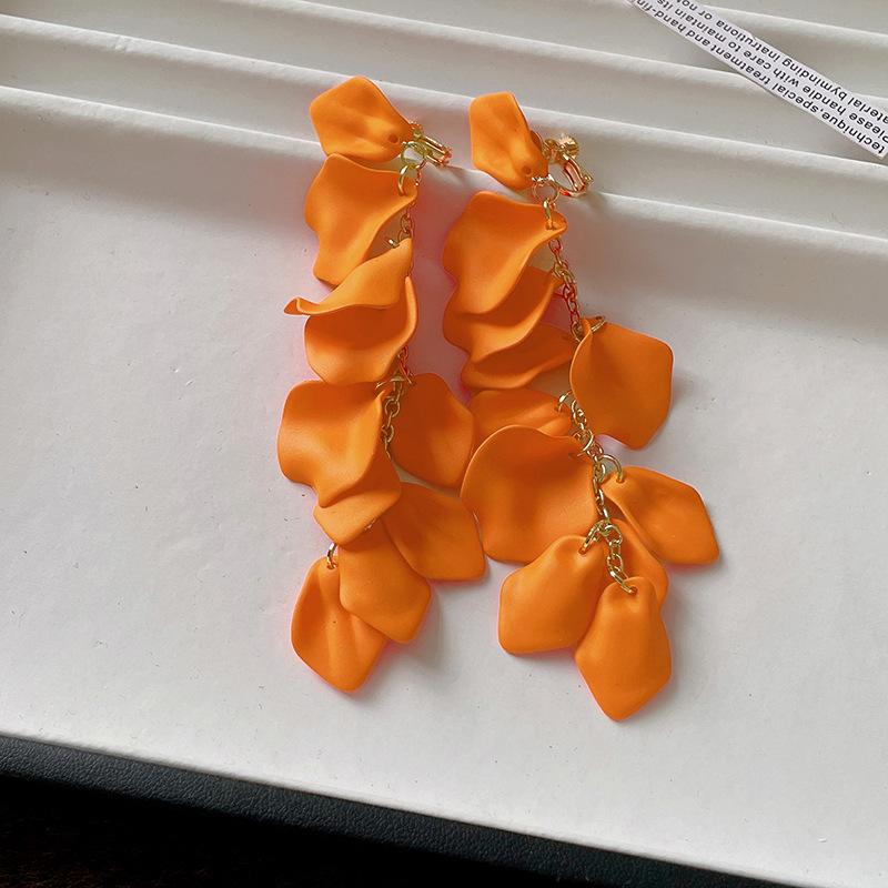 Exaggerated Folds Flower Fringe Ear Clip Without Ear Piercing Long Clip Earrings Fashion New Party Zircon Wholesale