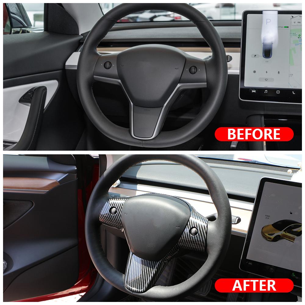 ABS Carbon Fiber Car Steering Wheel Buttons Panel Sticker Trim Cover for Tesla Model 3 2016-2025 Model Y 2019-2025 Accessories