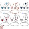 925 Sterling Silver Classic Dazzling Heart Charm Ring Earring Bracelet Necklace Set Birthday Gift for Family Friends