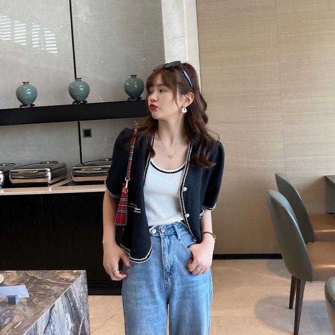 Damska letnia mała kamizelka zapachowa z szelkami, dzianinową górą wewnątrz i dołem w kształcie litery I na zewnątrz