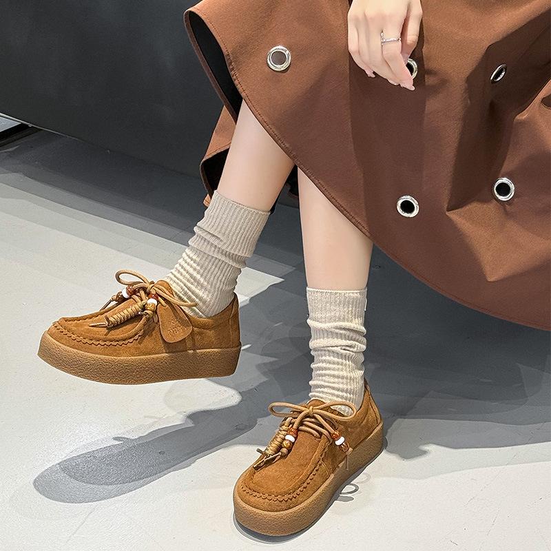 Damen Herbst neu erste Schicht Kuhveloursleder Damenschuhe dicksohlige matte vielseitige Känguru-Schuhe