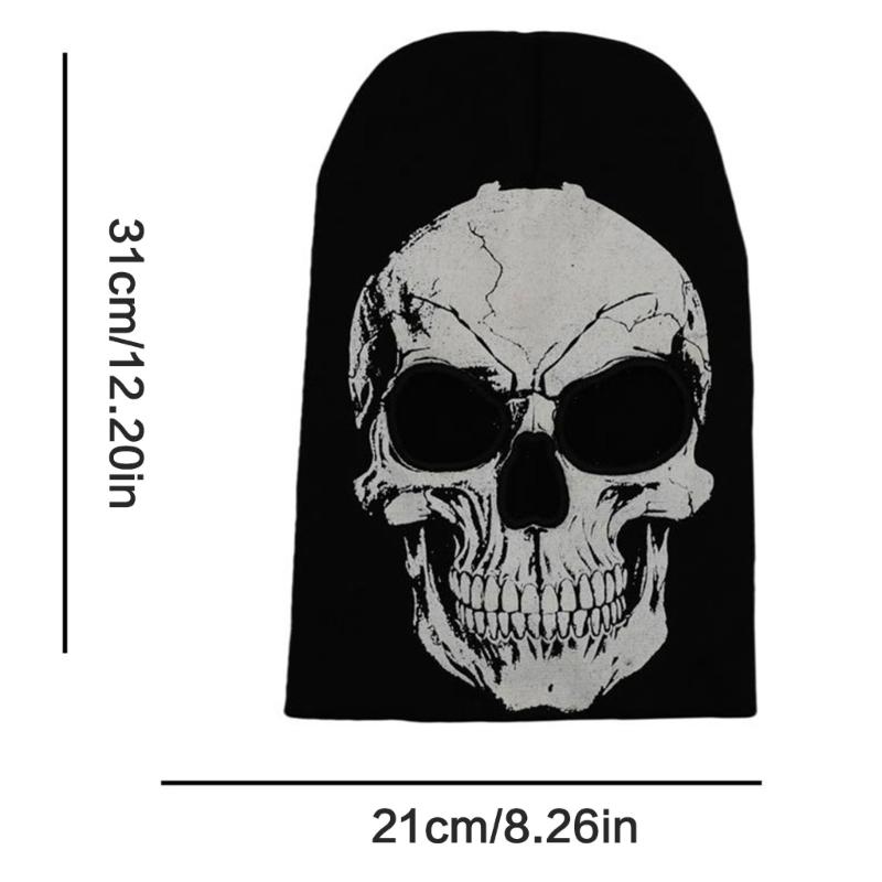 Halloween Skull Knitted Hat Soft Acrylic Adult Unisex Face Mask Hat Headgear For Costume Parties Outdoor Activity