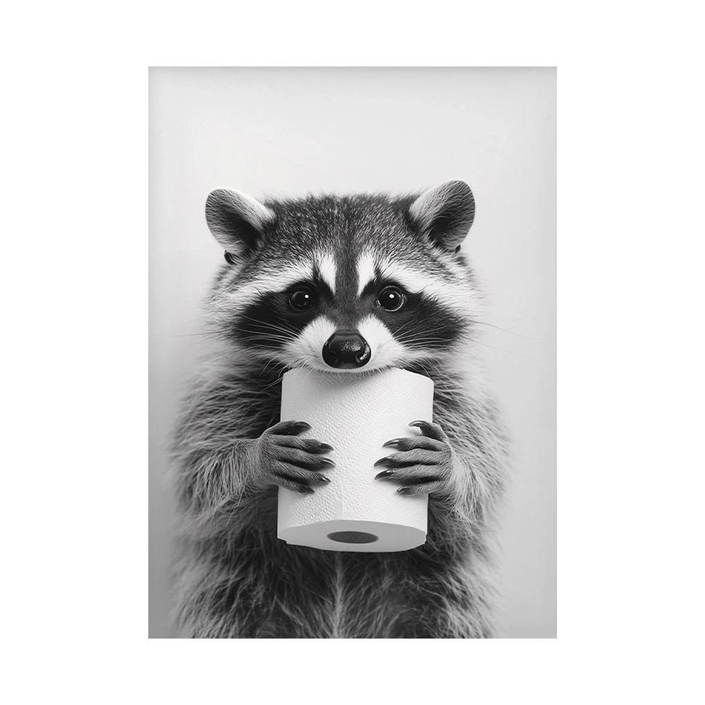 Highland Cow Otter Cat Raccoon with Toilet Paper Poster Print Canvas Painting Bathroom Wall Art Funny Toilet Humor Home Decor