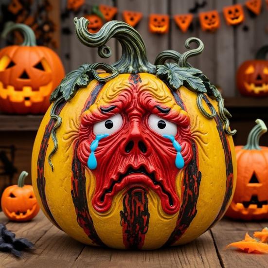 Halloween Pumpkin Figurine Resin Pumpkin Face Sculpture Spooky Pumpkin Halloween Decor for Home Office Desktop Decoration