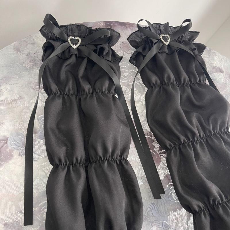 Elegant Lace Trimmed Chiffon Arm Sleeves With Ruffled Detail Photoshoot Costume Sleeves For Cosplay And Anime Fashion