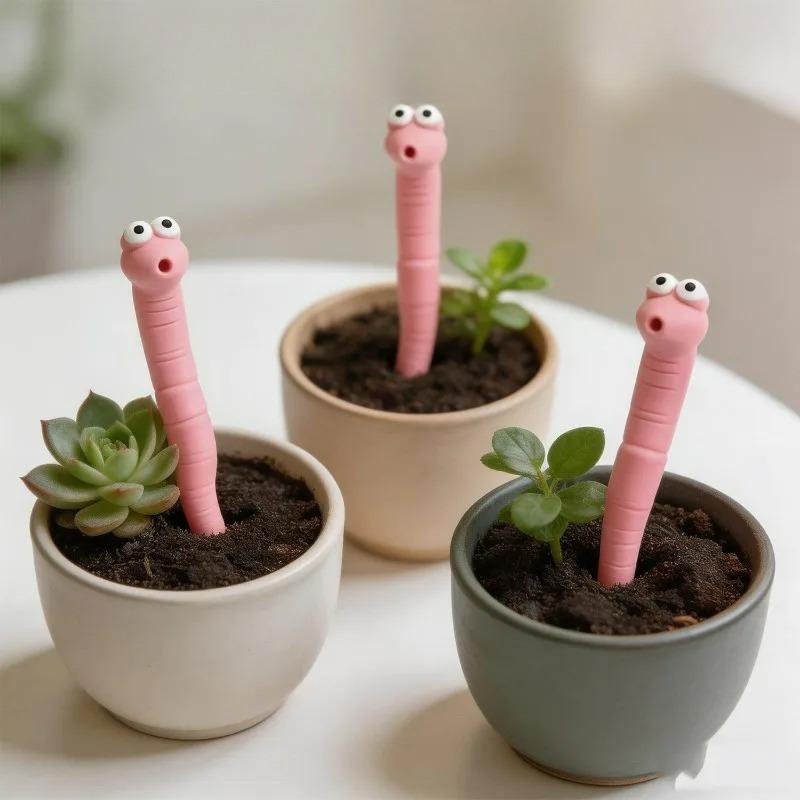 5-1Pcs Worm Water Sensor Ornaments Cute Earthworm Garden Greenhouse Outdoor Plant Hygrometer Monitoring Horticulture Decoration