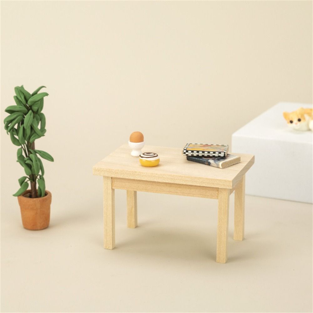 Model Furniture Home Toys 1:12 Dollhouse Wooden Tea Table Simulation Wood Table Kids Play Toys