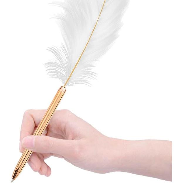 White Feather Ballpoint Pen Black Inks Pen Refillable Ballpoint Pen for School Writing, Signatures Pens and Refills Wedding Signing Pen