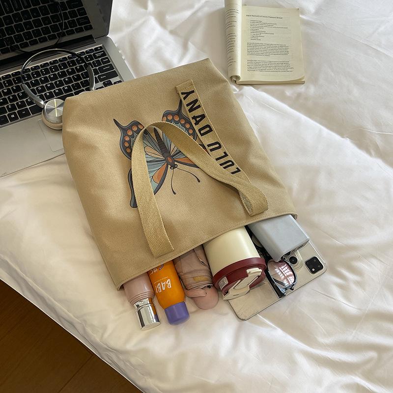 Women's Retro Butterfly Print Canvas Shoulder Bag - Stylish, Artistic, Large Capacity for Beach & Casual Use