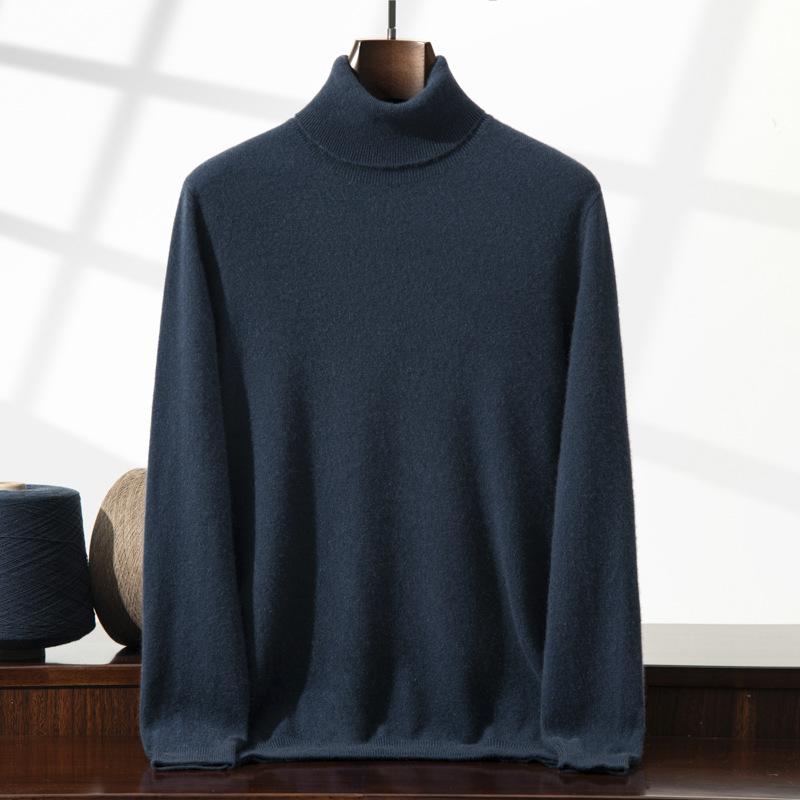 Cashmere Sweater Men's High Lapel Pullover Solid Color Sweater with Loose Knitted Sweater Inside