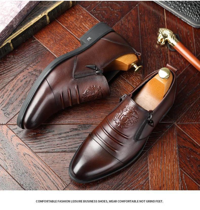 Spring 2025 Men's Soft Sole Leather Slip-On Shoes - Pointed Toe Business Casual Low-Tops
