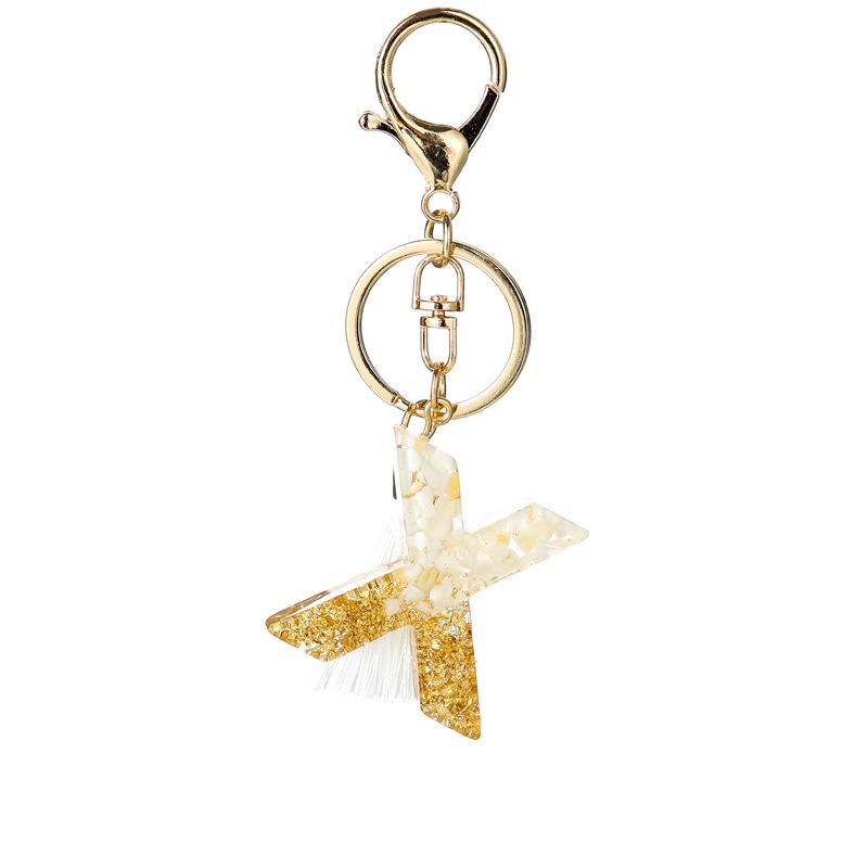 White Tassel Crystal Resin Stone Gold Foil Keychain Classic Retro Fashion Bag Accessory Practical Durable Backpack Hanging Charm