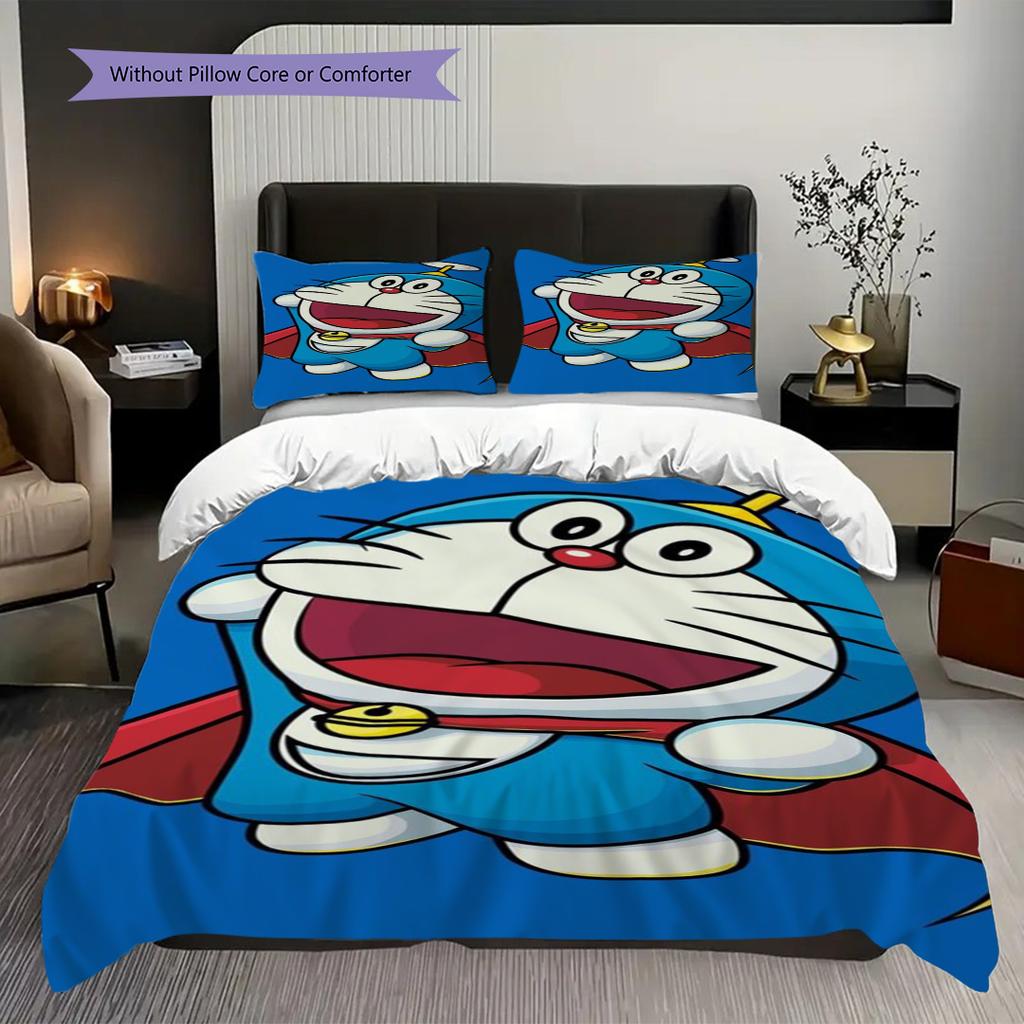 Doraemon Aventura Héroe Azul Historia Juego de Tres Piezas 1 Funda Nórdica 2 Fundas de Almohada Sin Relleno Juego de Cama Suave Y Cómodo