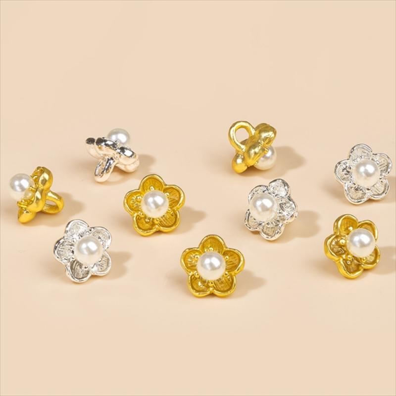 Alloy Pearls Button With Peach Flower Clasps For Craft Sewing Accessories