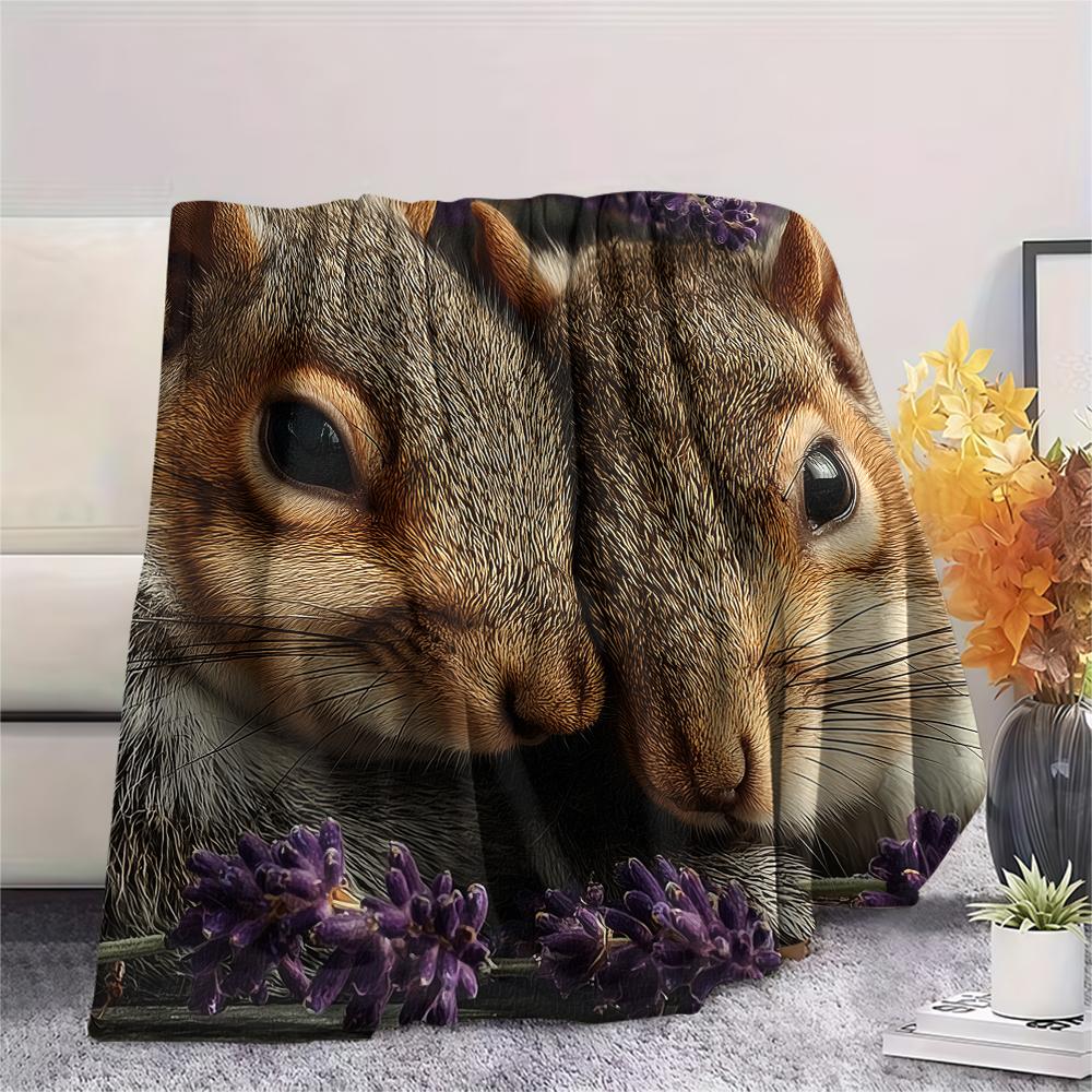 Two Squirrels,pattern Flannel Blanket, High quality Comfortable for All Seasons, Home Decor, Warmth and Comfort, Perfect for Gifts.