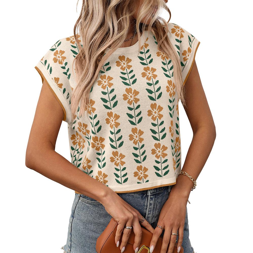 Summer Short Sleeve Round Neck Knitted Sweater