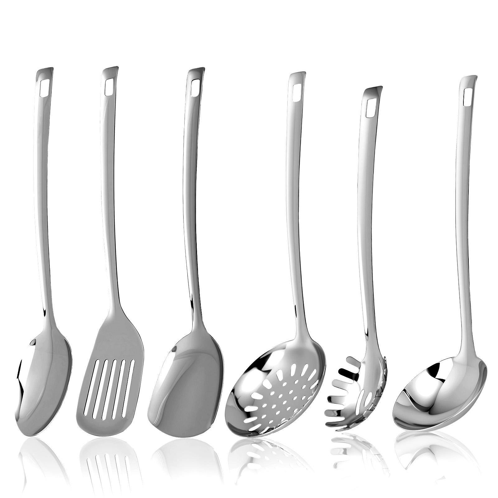 6Pc Stainless Steel Practical Spatula Kitchen Utensil Set Utensils Stainless Steel Leaky Spatula Non-Stick Cookware Kitchen Tool