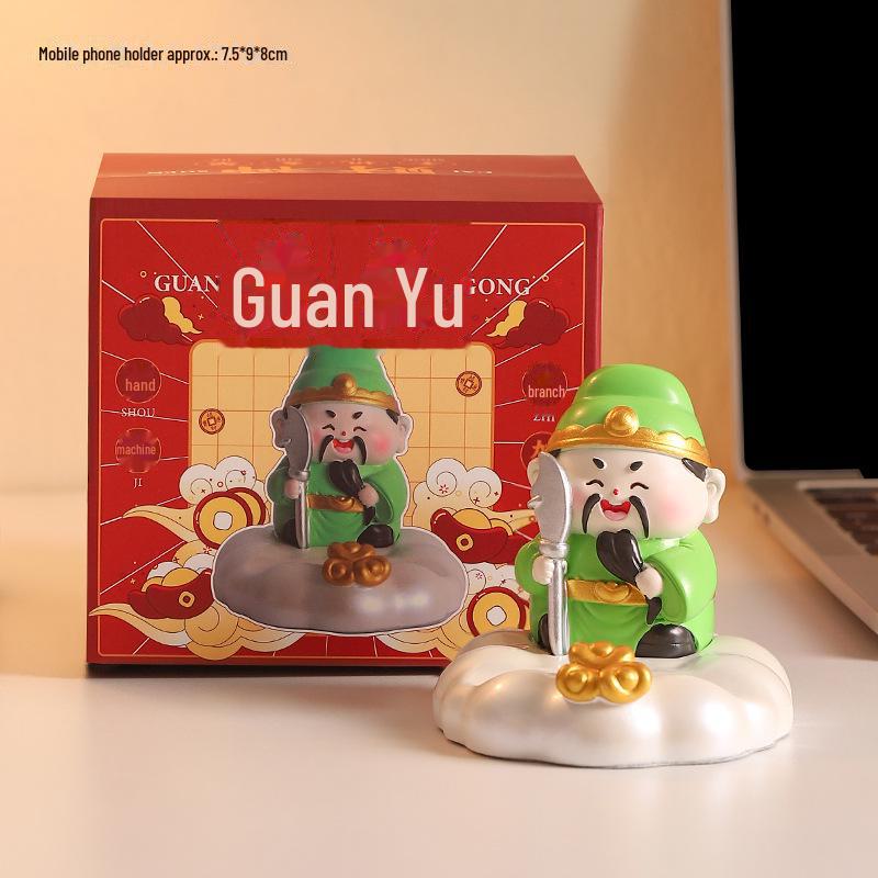 Creative God of Wealth Phone Holder: TV Drama-Themed Desktop Decoration and Office Resin Ornament