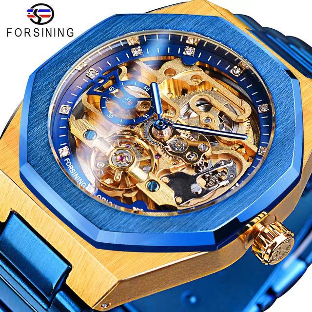 

FORSINING Men s Luminous Automatic Mechanical Watch with Steel Band, Three-Eye, Six-Hand, Week Display.