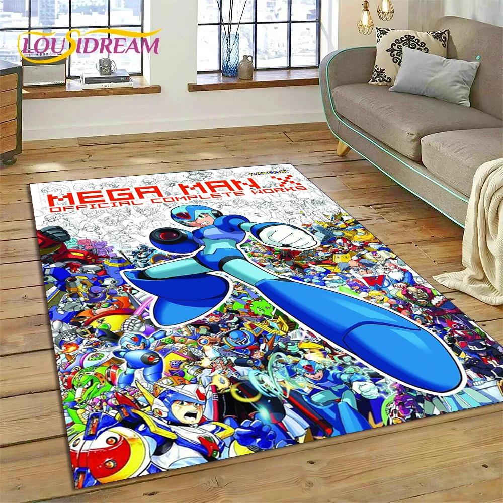 Retro Cartoon Rockman Mega Man Game Carpet Rug for Bedroom Living Room Home Sofa Decoration,Children Play Large Decor Floor Mat