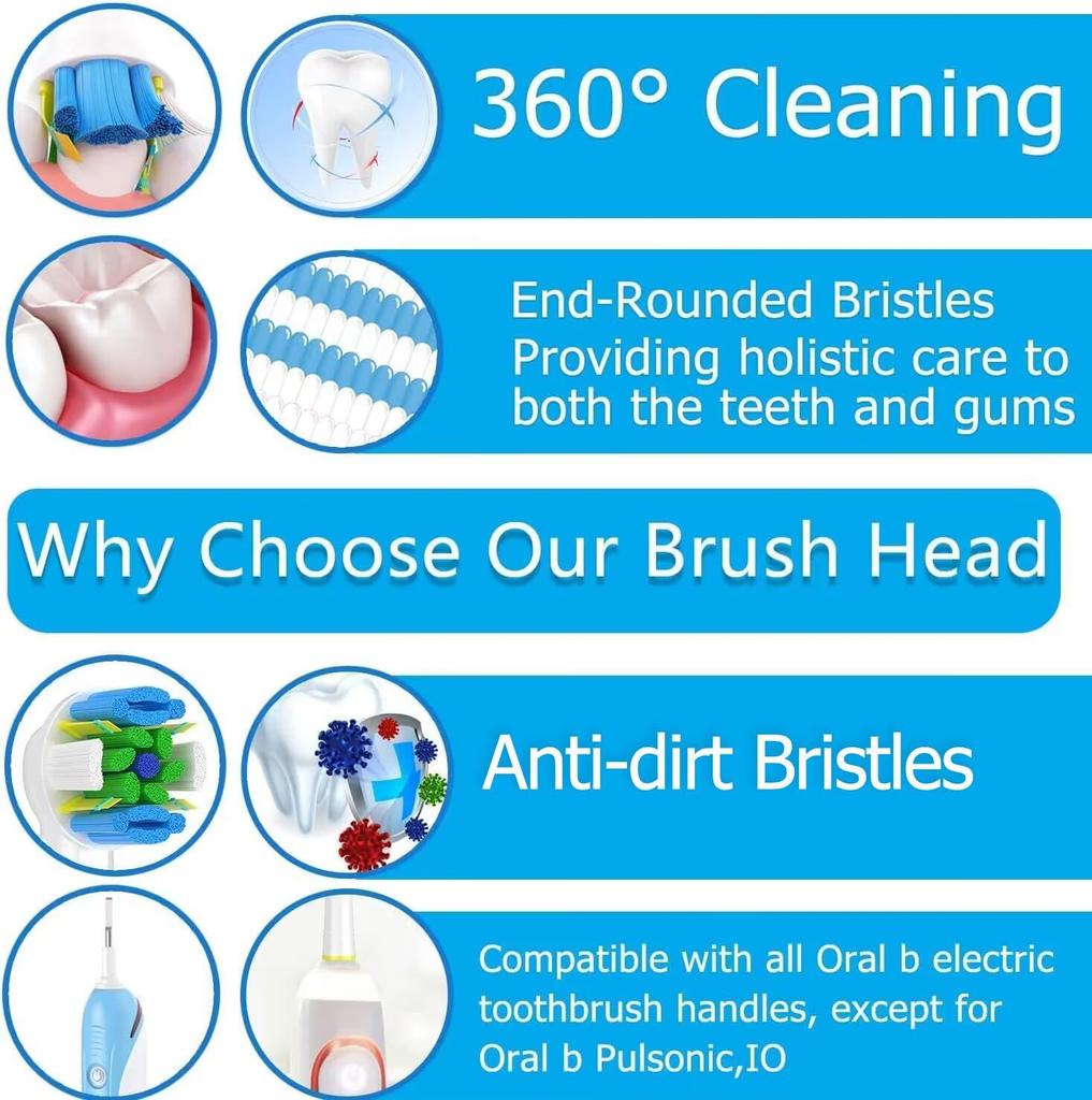 Replacement Brush Heads Compatible with Oral Electric Toothbrush - Floss Toothbrush Head Fits for Oral B Pro