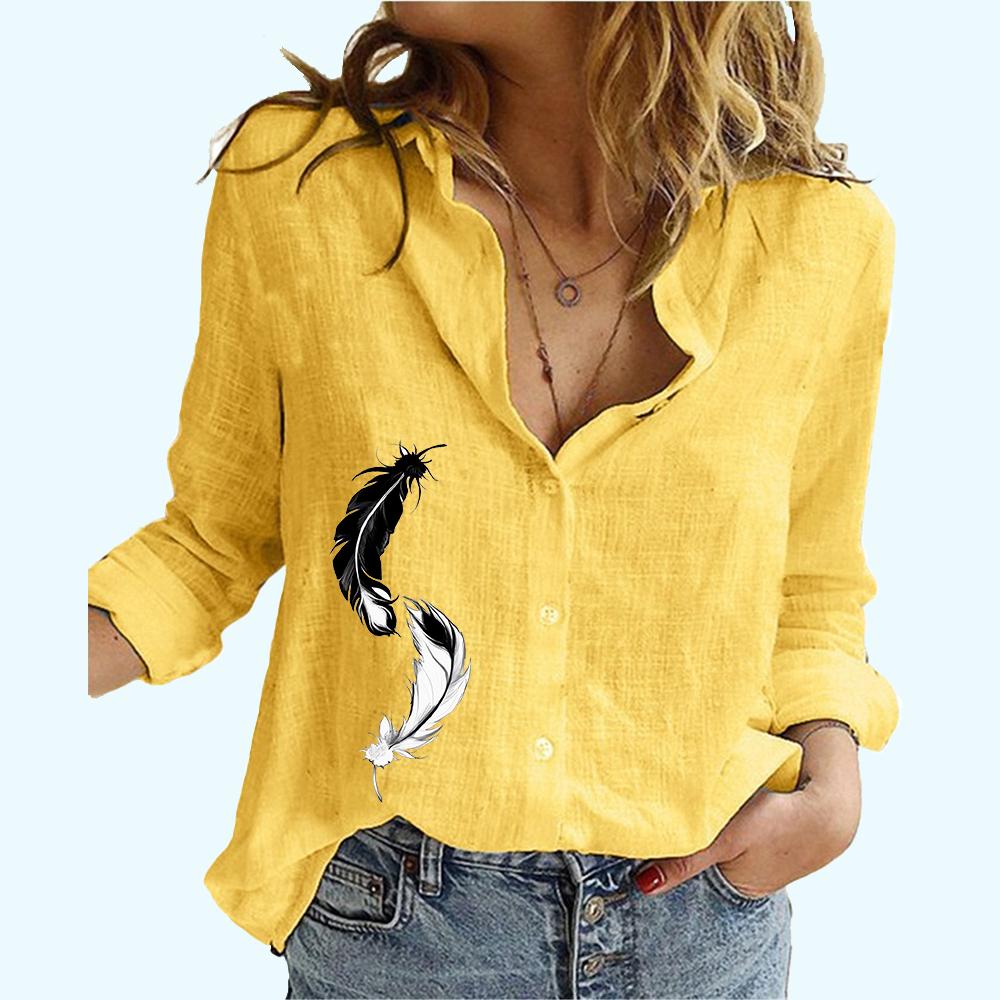 

Женская мода хлопок лен тонкая рубашка женская повседневная блузка с принтом бабочек 5XL жёлтый