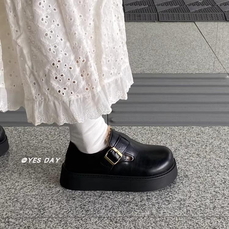 Soft leather version~ brown retro big head platform small leather shoes women's 2025 spring new British style versatile Boken shoes