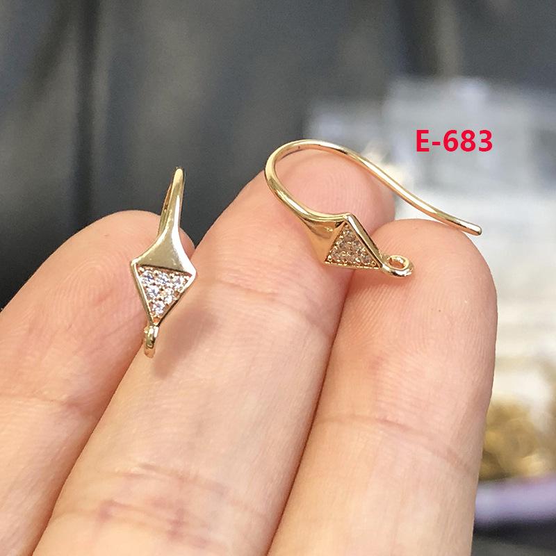 14K Gold-Plated Copper Earrings with Inlaid Stone and Pearl - Versatile Triangle/Round Ear Hooks for DIY Accessories