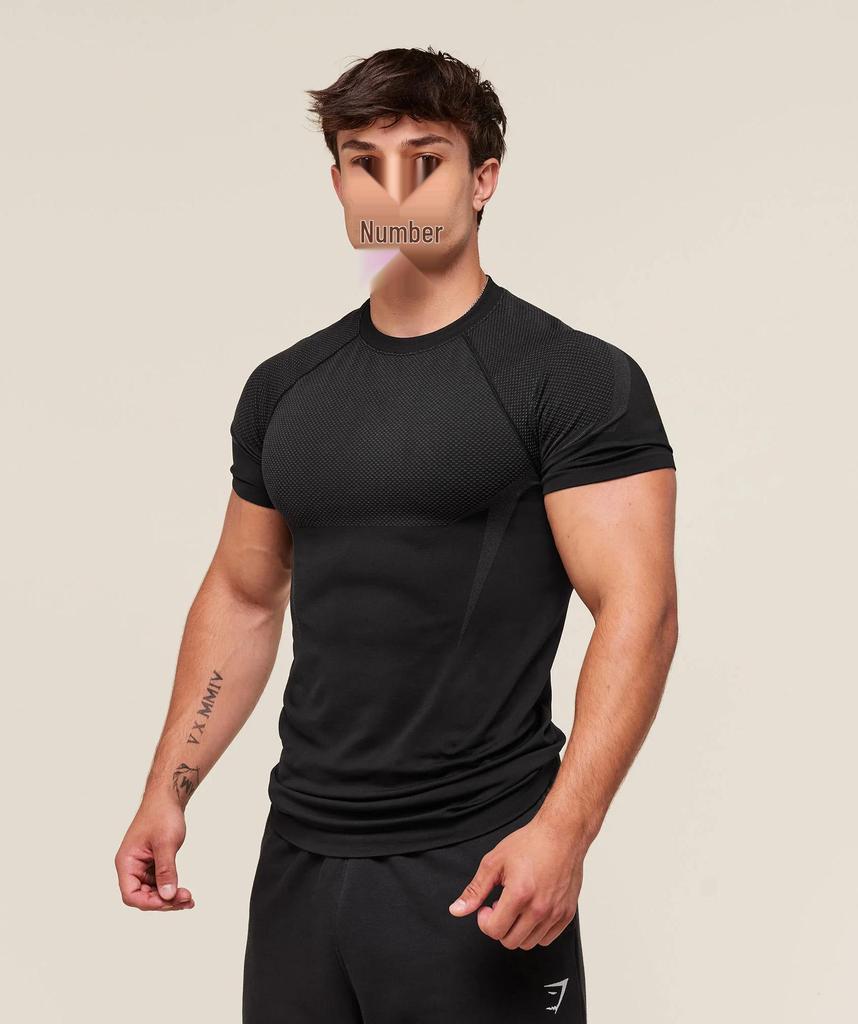 Men's Short Sleeve Gym Sports T-Shirt: Elastic, Crew Neck, Fashion Printed, Fitness Running Training Top