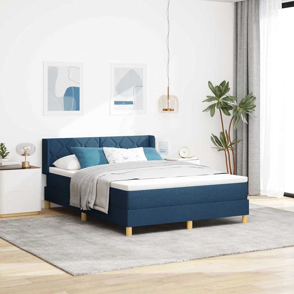 Box Spring Bed with Headboard Blue 190 X 140 Cm Fabric