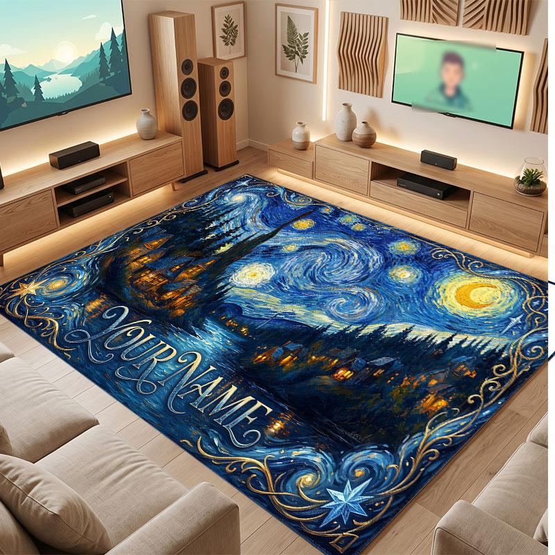 Tapete de Chão de Veludo Cristal Tema Cósmico Espacial Nome Personalizado Texto Tapete Quente Decoração de Casa