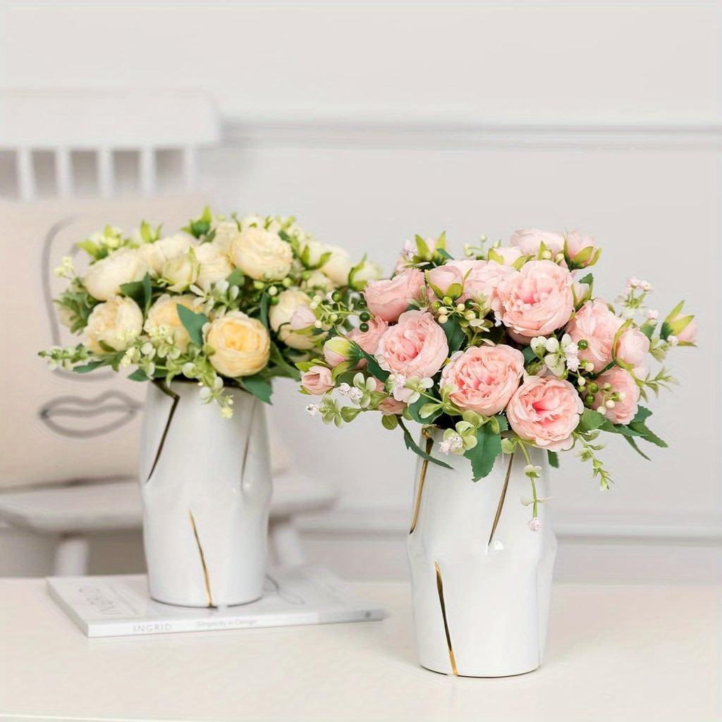 4 Bundles Artificial Peony Flowers - Faux Peony Bouquets for Wedding, Home, St. Patrick's Day, Easter Decorations, Aesthetic Room Decor