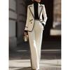 European American Women's Double-Breasted Long-Sleeve Suit with Casual Pants Set