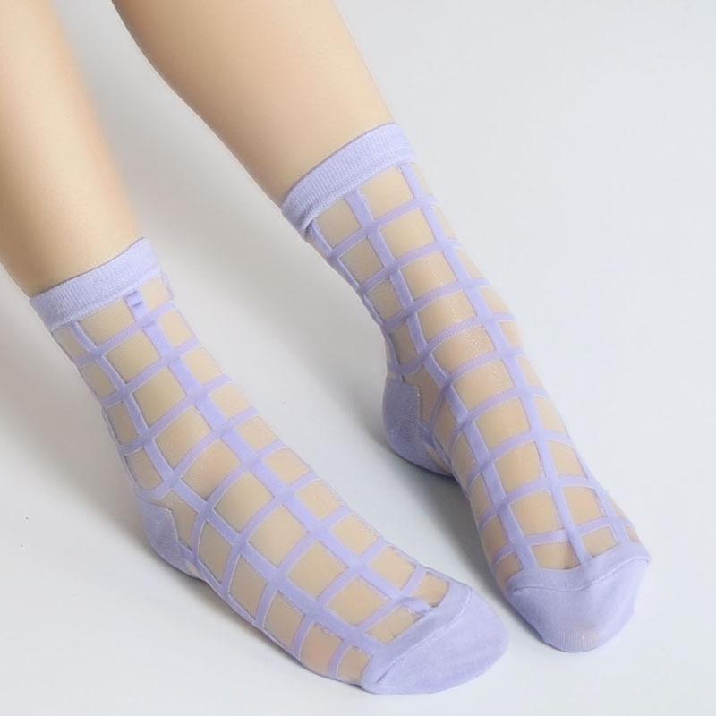 1 Pair Summer Thin Transparent Casual Women Socks Plaid Breathable Funny Ankle Sock