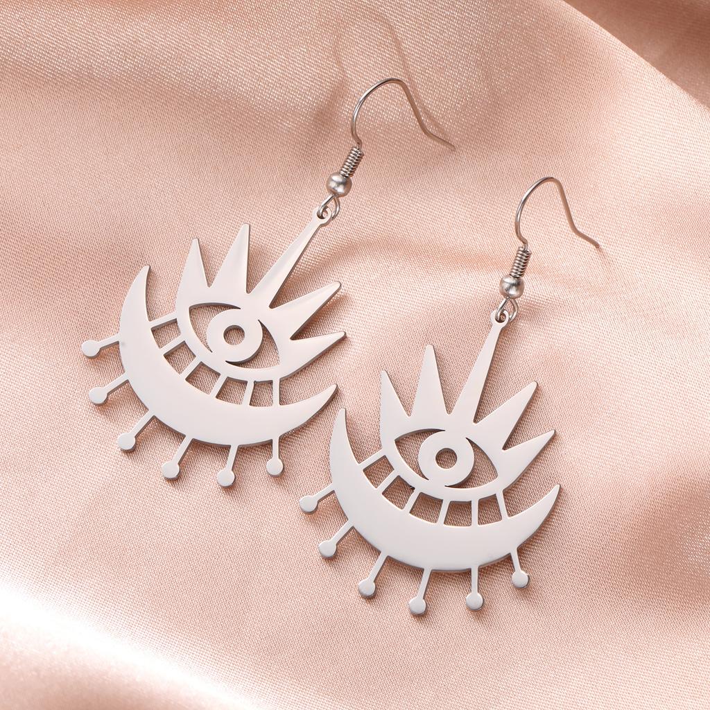 LIKGREAT Gothic Evil Eye Earring Stainless Steel Sun Eyes Drop Hoop Earrings Punk Hiphop Jewelry Amulet Gift for Women