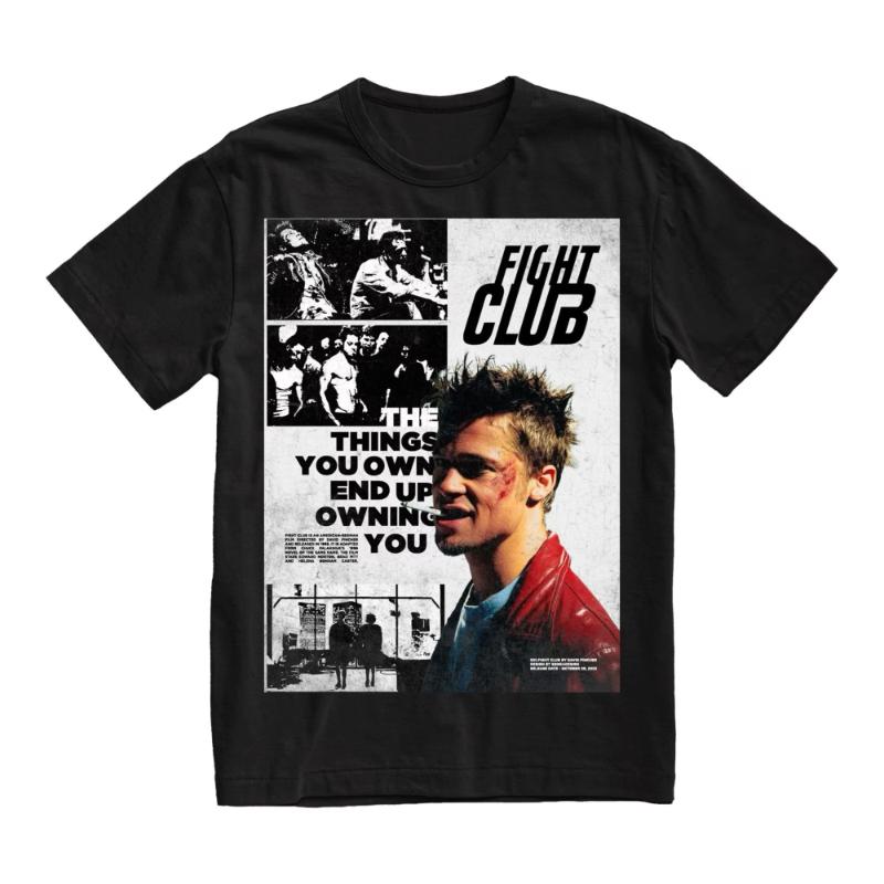 Casual Retro Pluton Short Sleeve Tshirt Tailless Loose Oversized Tshirt Tv Fight Club Movie Pattern Unisexs Printed Tshirt