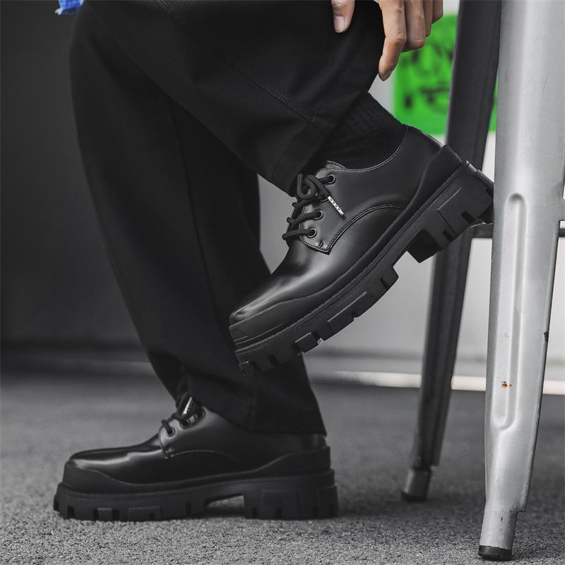 2024 new derby shoes men's black platform heightening leather shoes British dress big head shoes 59015-K