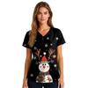 Ladies' Fashionable V-neck Pocket Short Sleeved Christmas Tree Printed Caregiver Uniform