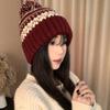 Women S Winter Colorblock Jacquard Knit Hat With Pom Pom Warm Thick Windproof Beanie