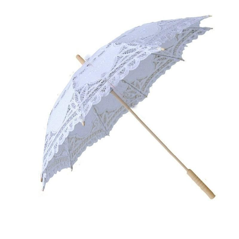Holzgriff Spitze Stickerei Braut Prinzessin Regenschirme für Hochzeiten Europa Stil Dekor