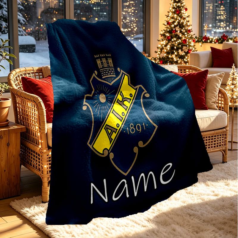 Custom Name Personalized AIK Fotboll Print Blanket, Home Decor, Bedroom, Sofa, Camping, Couch, Gifts for Birthday Christmas